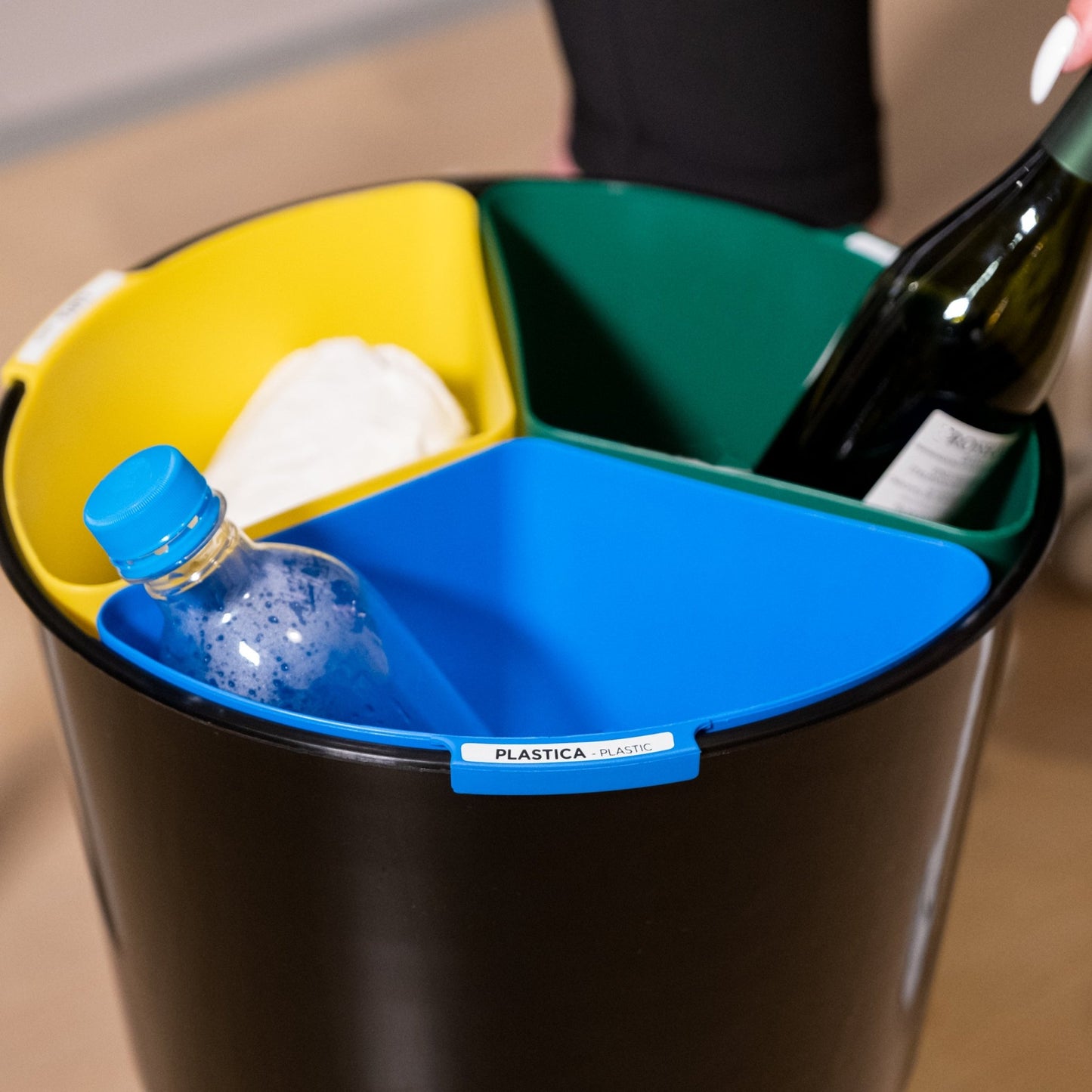 COMPATTO XL Cestino per la Raccolta Differenziata con 3 Separatori | Nero | 17 Litri - Casa e giardino - Nonsolocestini.it